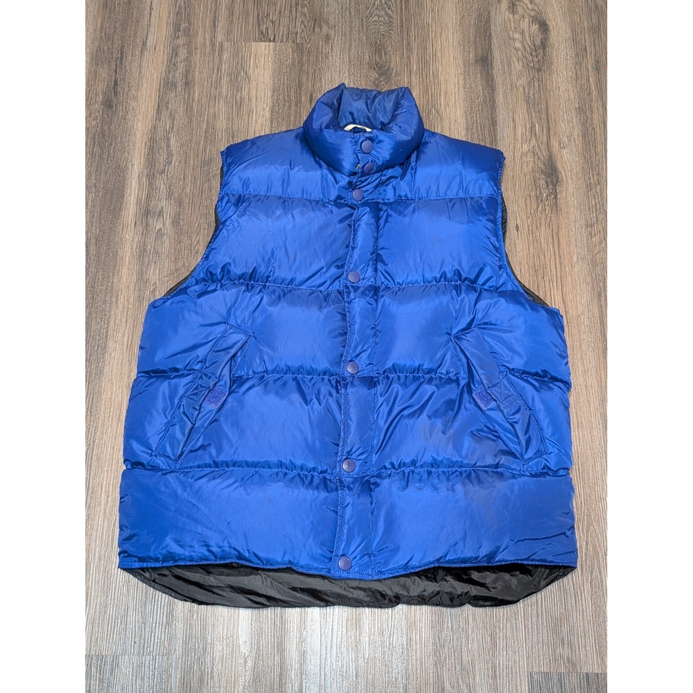 J. Crew Oarsman Logo Goose Down Puffer Vest Full Zip Padded Blue Mens M READ
